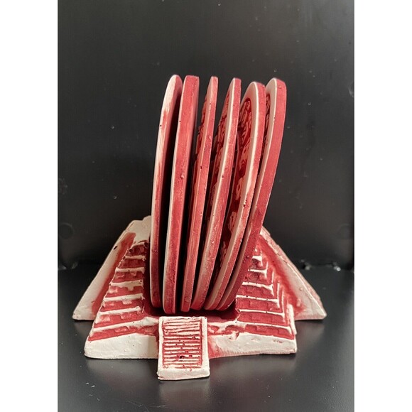 Set of 6 Mayan calendar red coasters 3" with stand. - Picture 3 of 11